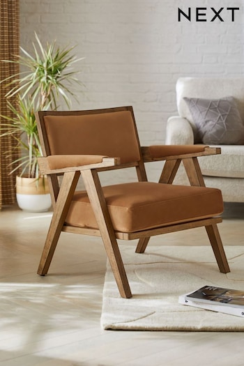 Soft Velvet Caramel Brown Abe Wooden Accent Chair (D91493) | £275