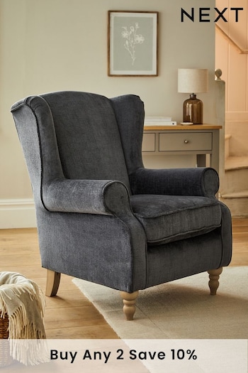 Plush Chenille Slate Blue Sherlock Highback Armchair (D91495) | £499