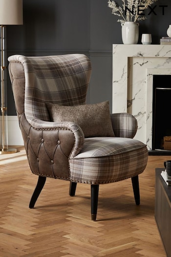Monza Peppercorn and Brushed Check Perth Grey Pearl Accent Chair (D91496) | £390