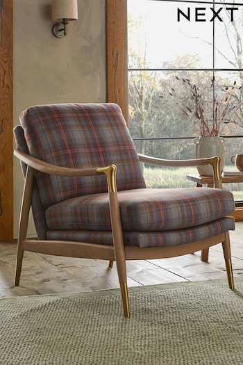 Brushed Westport Check Lilac Oak Wood Effect Frame Flinton Wooden Accent Chair (D91500) | £425