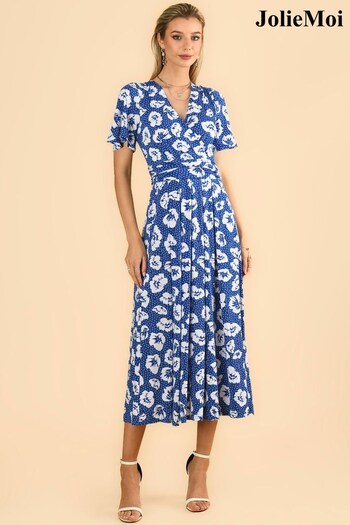 Jolie Moi Blue Jaylynn Flare Sleeve Jersey Dress (D91545) | £79