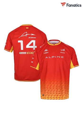 Fanatics Red BWT Alpine F1 Team Fernando Alonso 2022 Special Edition Spanish GP Driver T-Shirt (D91577) | £65