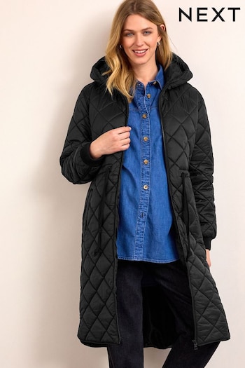 Black Maternity Longline Quilted Bomber Jacket With Hood (D91686) | £78