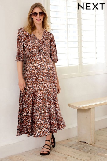 Floral Maternity Ruched Front Print linen Dress (D91698) | £45