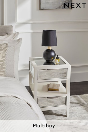 Stone Cora Mirror 2 Drawer Slim Bedside Table (D91717) | £299