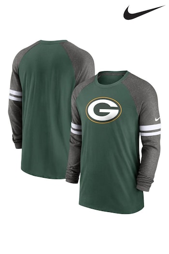 Nike Green Fanatics Green Bay Packers Dri-Fit Cotton Long Sleeve Raglan T-Shirt (D91771) | £45
