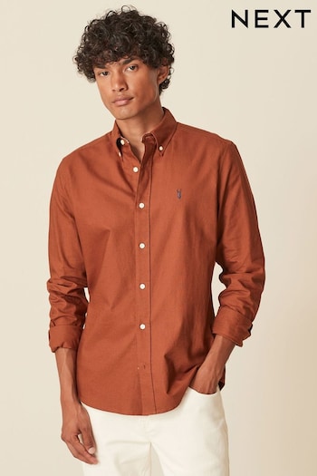 Rust Brown Slim Fit Long Sleeve Oxford Shirt (D91828) | £25