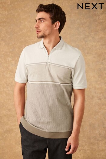 Neutral Textured Blocked Polo Shirt (D91833) | £30