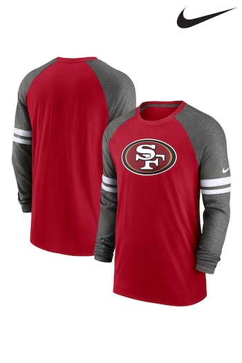 Nike Red NFL Fanatics San Francisco 49ERS Nike Dri-Fit Cotton Long Sleeve Raglan T-Shirt (D92068) | £45