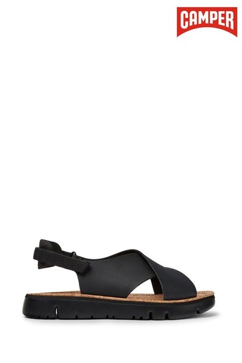 Oruga Cross Strap Black Leather Sandal (D92326) | £115