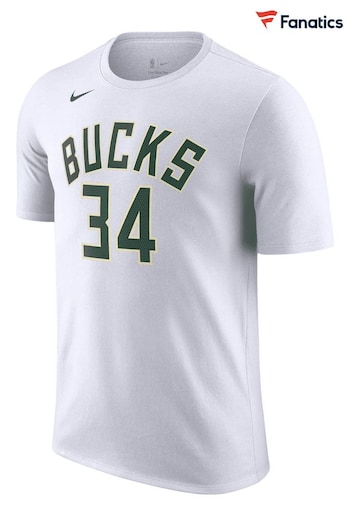 Nike White Fanatics Milwaukee Bucks Grey Nike Name & Number Association T-Shirt (D92473) | £33