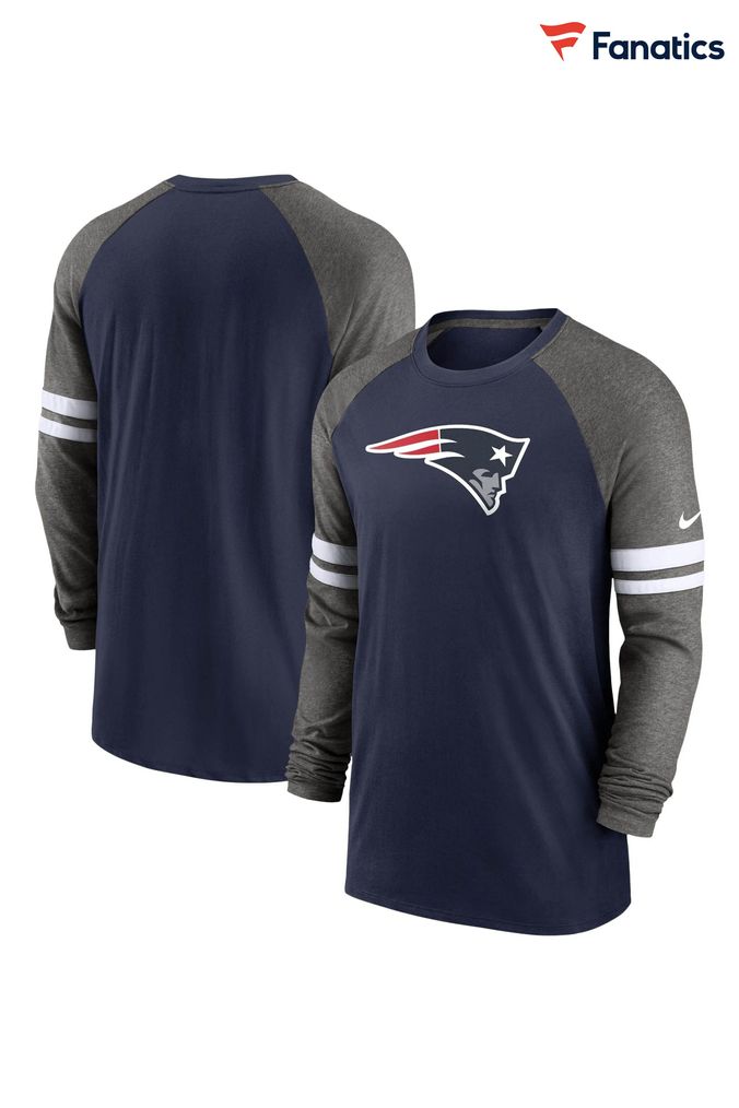 Nike Blue Fanatics New England Patriots Dri-FIT Cotton Long Sleeve Raglan T-Shirt (D92525) | £45