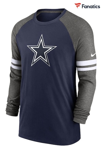 Nike Blue NFL Fanatics Dallas Cowboys Dri-FIT Cotton Long Sleeve Raglan T-Shirt (D92526) | £45