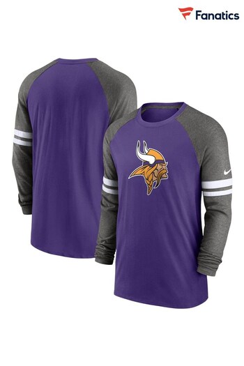 Nike Purple NFL Fanatics Minnesota Vikings Dri-Fit Cotton Long Sleeve Raglan T-Shirt (D92527) | £45