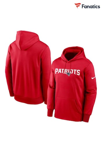Nike Red NFL Fanatics New England Patriots Prime Wordmark Therma Pullover Hoodie (D92534) | £65