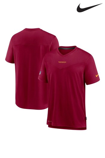 Nike Red NFL Fanatics Washington Football Team Top Coach UV Short Sleeve T-Shirt (D92538) | £35