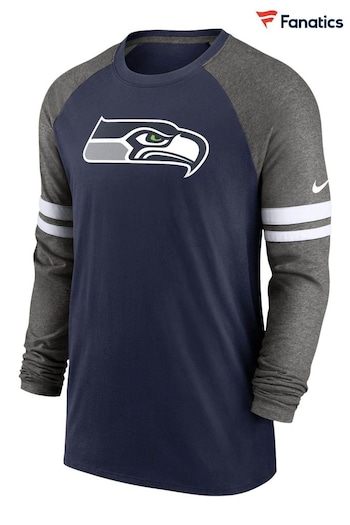 Nike chart Blue NFL Fanatics Seattle Seahawks Dri-Fit Cotton Long Sleeve Raglan T-Shirt (D92657) | £45