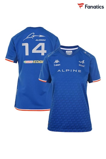 Fanatics Womens Blue BWT Alpine F1 Team Fernando Alonso 2022 Driver T-Shirt Womens (D92750) | £65