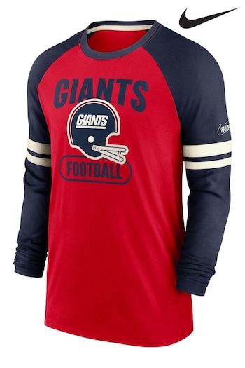 Nike Red NFL Fanatics New York Giants Dri-Fit Cotton Long Sleeve Raglan T-Shirt (D92896) | £45