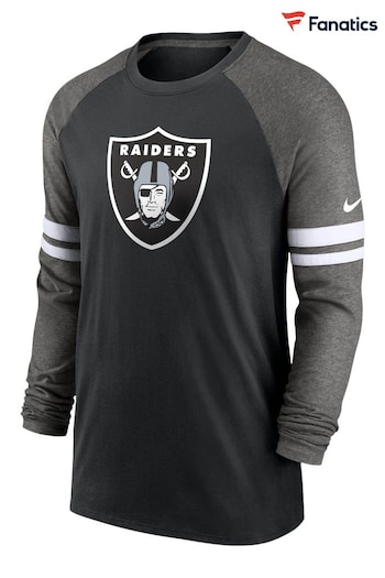Nike Black NFL Fanatics Las Vegas Raiders Dri-Fit Cotton Long Sleeve Raglan T-Shirt (D93038) | £45