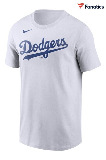 Nike White Fanatics Los Angeles Dodgers kids Nike Wordmark T-Shirt (D93046) | £25