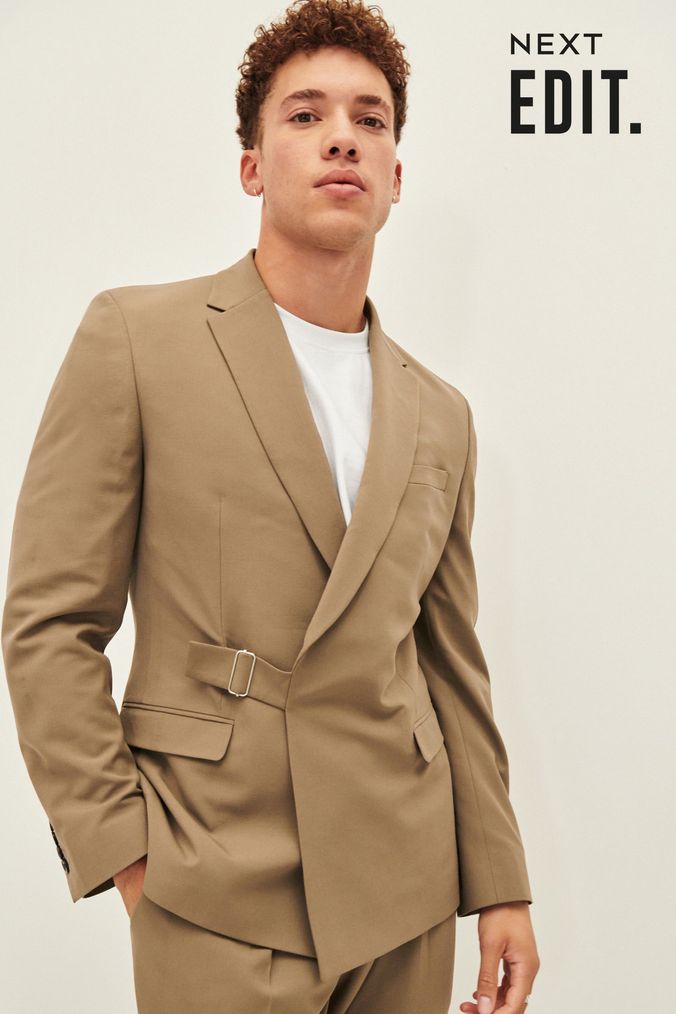 Stone Natural EDIT Slim Fit Wrap Front Suit Jacket (D93160) | £64