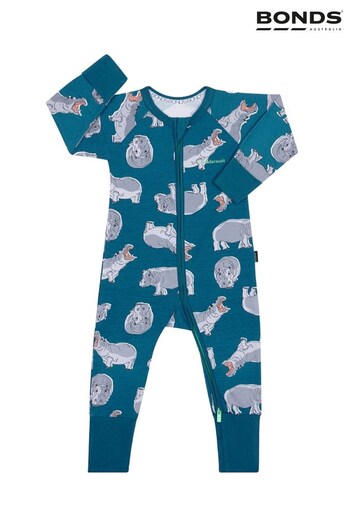 Bonds Blue Hippo Print Zip Sleepsuit (D93247) | £22