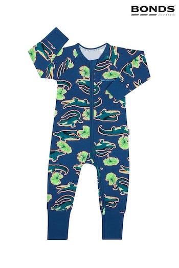 Bonds Teal Crocodile Print Zip Sleepsuit (D93248) | £22