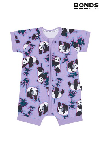 Bonds Purple Panda Print Zip Romper (D93253) | £17