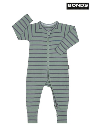 Bonds Green Ribbed Zip Sleepsuit (D93256) | £22