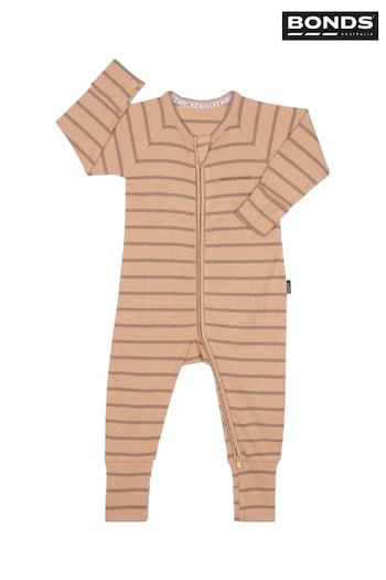 Bonds Brown Striped Ribbed Zip Sleepsuit (D93257) | £22
