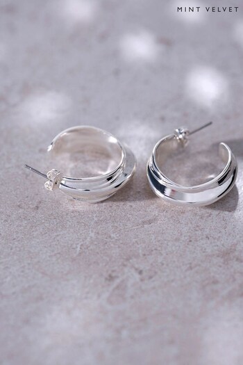 Mint Velvet Silver Tone Curved Hoop Earrings (D93359) | £25
