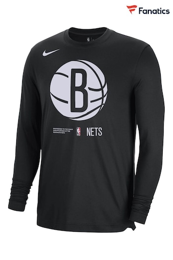 Nike White Black Fanatics Brooklyn Nets Nike White Long Sleeve Pregame Shooter T-Shirt (D93494) | £55
