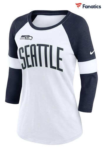 Nike White Fanatics Womens Seattle Seahawks Nike Slub Raglan T-Shirt (D93498) | £35