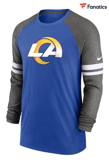 Nike Blue NFL Fanatics Los Angeles Rams Dri-Fit Cotton Long Sleeve Raglan T-Shirt (D93540) | £45
