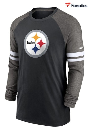 Nike Brooklyn Black NFL Fanatics Pittsburgh Steelers Dri-Fit Cotton Long Sleeve Raglan T-Shirt (D93542) | £45