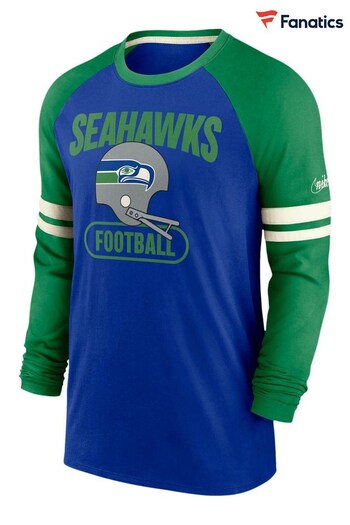 Nike Blue Fanatics Seattle Seahawks Nike Dri-Fit Cotton Long Sleeve Raglan T-Shirt (D93786) | £45
