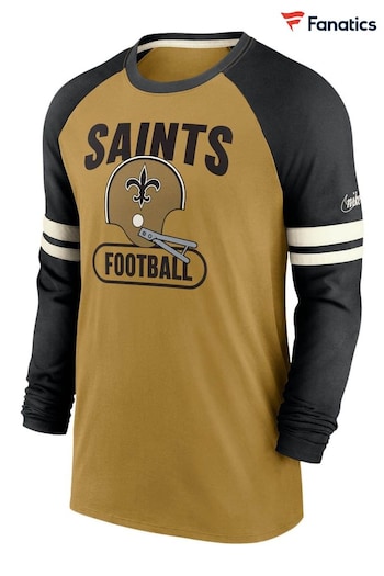 Nike Yellow NFL Fanatics New Orleans Saints Dri-Fit Cotton Long Sleeve Raglan T-Shirt (D93787) | £45