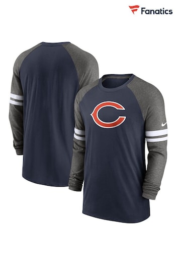Nike Navy Blue NFL Fanatics Chicago Bears Dri-Fit Cotton Long Sleeve Raglan T-Shirt (D93796) | £45
