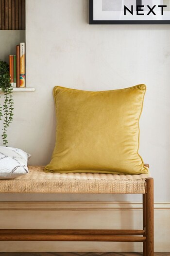 Ochre Yellow Matte Velvet Square Cushion (D93820) | £10