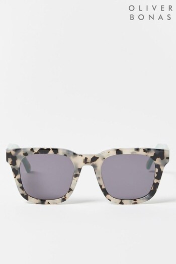 Oliver Bonas Milky White Tortoiseshell Mint Arm Sunglasses (D94032) | £49.50