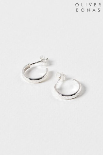 Oliver Bonas Silver Tone Luna Engraved Hoop Earrings (D94065) | £38