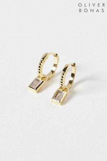Oliver Bonas Pink Lola Chunky Hoop & Opal Drop Huggie Earrings (D94097) | £45