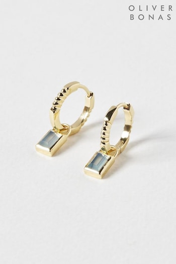 Oliver Bonas Gold Tone Emma Chunky Hoop & Chalcedony Drop Huggie Earrings (D94099) | £45