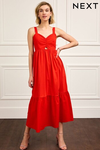 Red Poplin Jersey Cami Midi Dress (D94167) | £28
