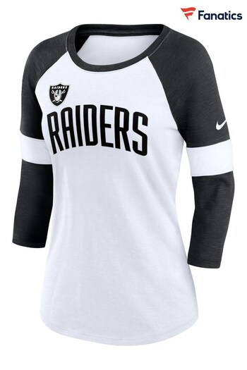 Nike White Fanatics Womens Las Vegas Raiders Nike Slub 3Q Raglan T-Shirt (D94270) | £35