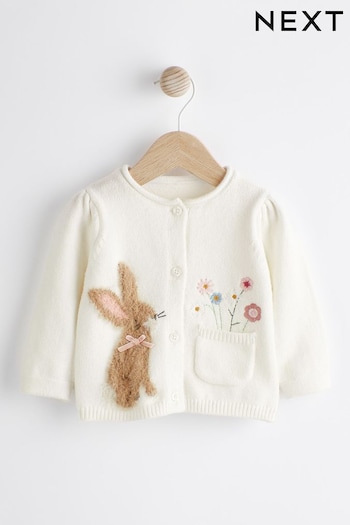 Ecru White Embroidered Bunny Baby Knitted Cardigan (0mths-3yrs) (D94324) | £15 - £17