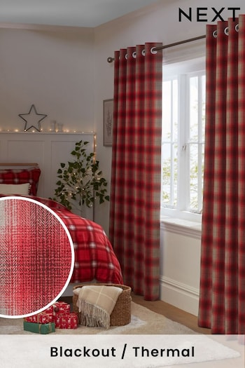 Red Traditional Check Eyelet Blackout/Thermal Curtains (D94423) | £90 - £180