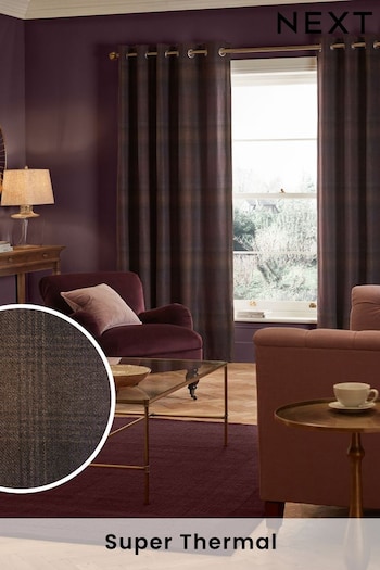 Purple Country Check Super Thermal Eyelet Curtains (D94426) | £105 - £160
