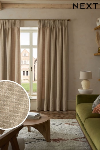 Dark Natural Textured Fleck Lined Pencil Pleat Curtains (D94428) | £70 - £150